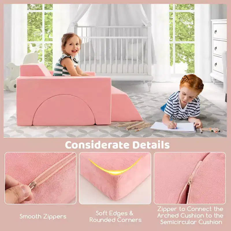 Divano per Bambini 8 PEZZI con Rivestimento Rimovibile per Sala Giochi e Camera da Letto Interni Rosa/Grigio