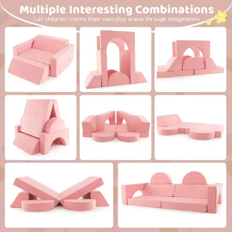 Divano per Bambini 8 PEZZI con Rivestimento Rimovibile per Sala Giochi e Camera da Letto Interni Rosa/Grigio