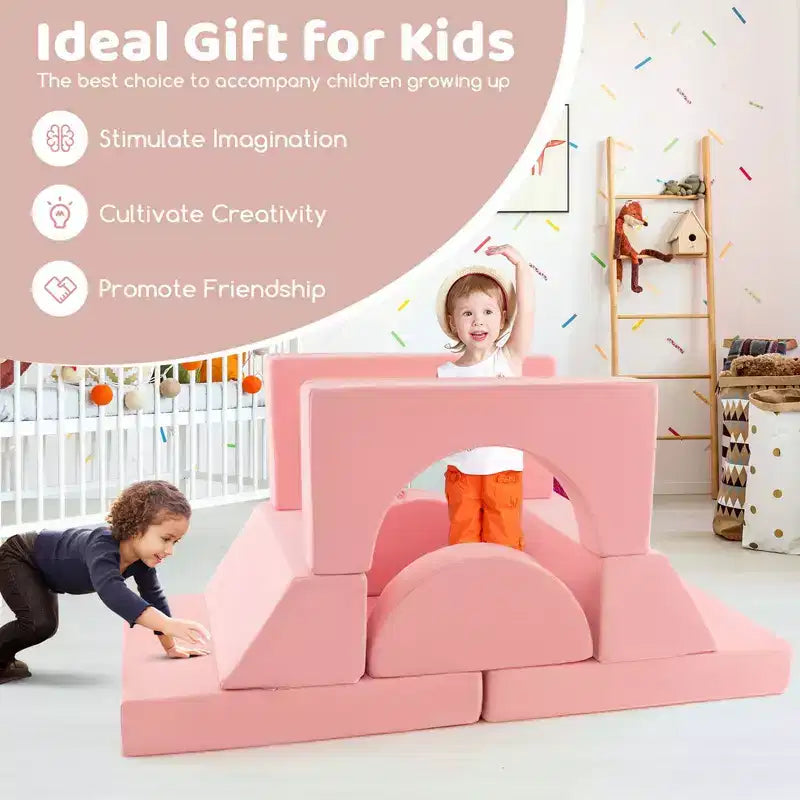 Divano per Bambini 8 PEZZI con Rivestimento Rimovibile per Sala Giochi e Camera da Letto Interni Rosa/Grigio