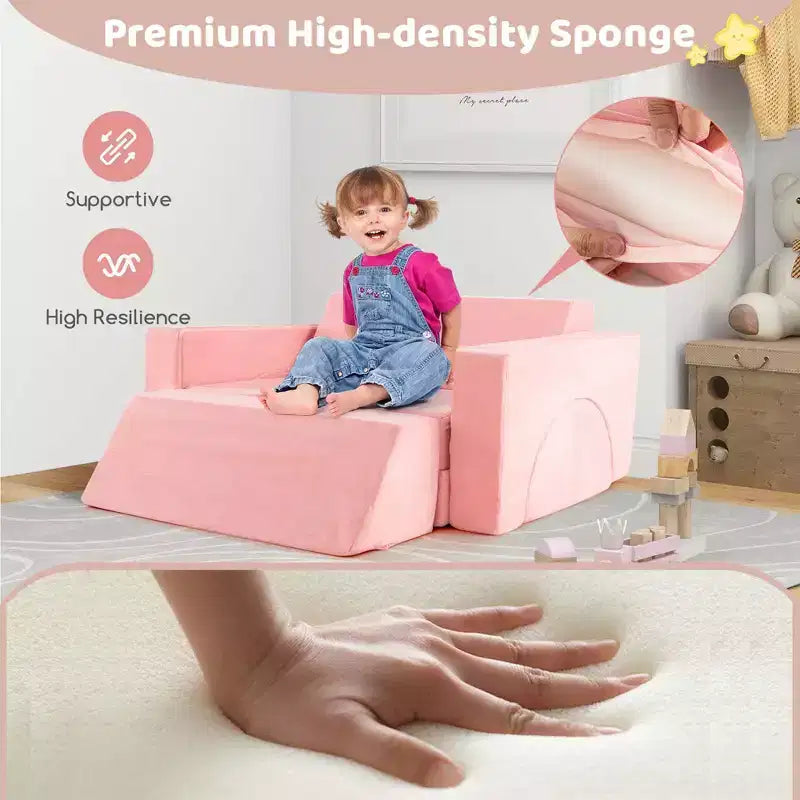 Divano per Bambini 8 PEZZI con Rivestimento Rimovibile per Sala Giochi e Camera da Letto Interni Rosa/Grigio