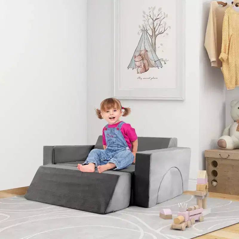 Divano per Bambini 8 PEZZI con Rivestimento Rimovibile per Sala Giochi e Camera da Letto Interni Rosa/Grigio