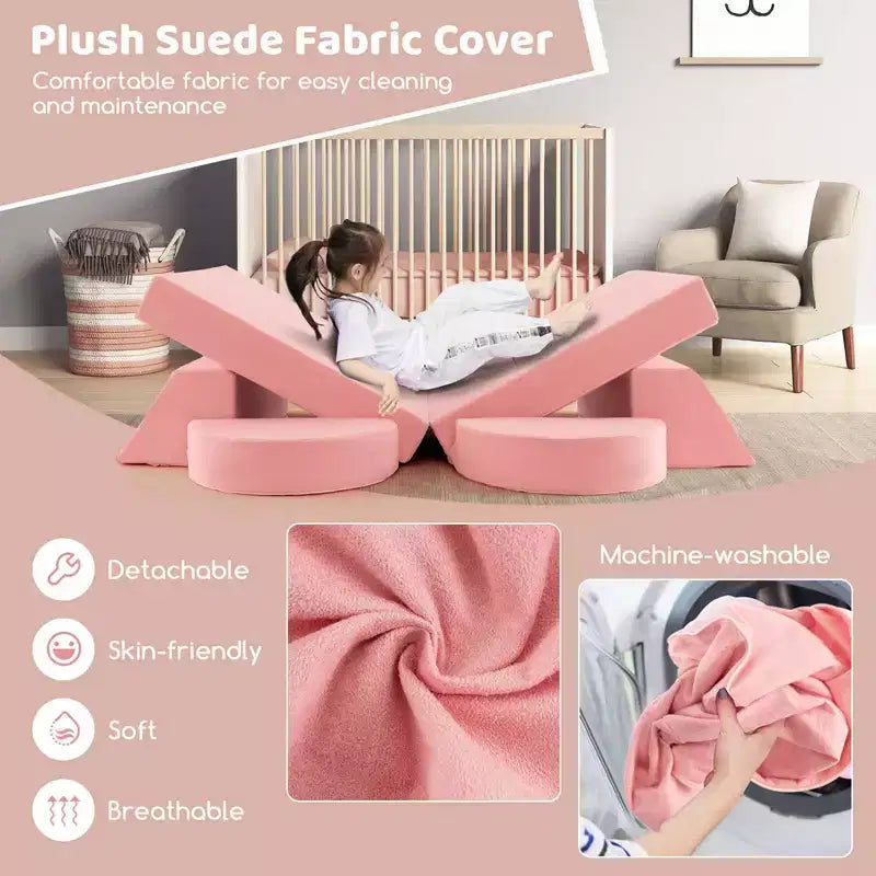 Divano per Bambini 8 PEZZI con Rivestimento Rimovibile per Sala Giochi e Camera da Letto Interni Rosa/Grigio