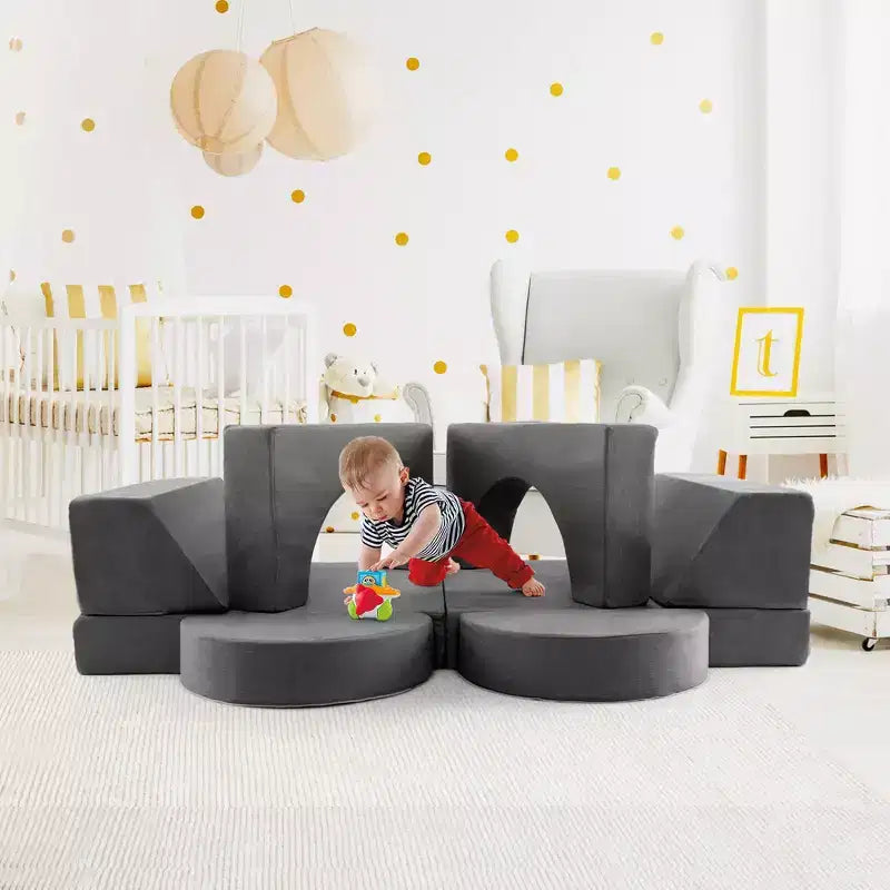 Divano per Bambini 8 PEZZI con Rivestimento Rimovibile per Sala Giochi e Camera da Letto Interni Rosa/Grigio