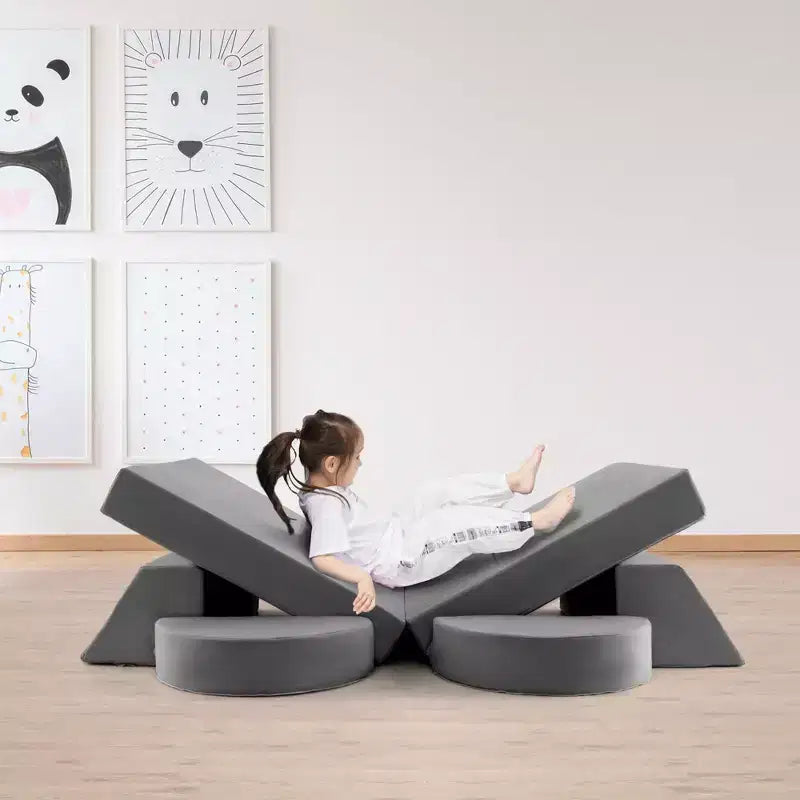Divano per Bambini 8 PEZZI con Rivestimento Rimovibile per Sala Giochi e Camera da Letto Interni Rosa/Grigio