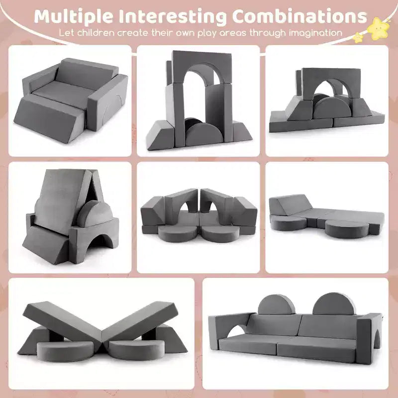 Divano per Bambini 8 PEZZI con Rivestimento Rimovibile per Sala Giochi e Camera da Letto Interni Rosa/Grigio