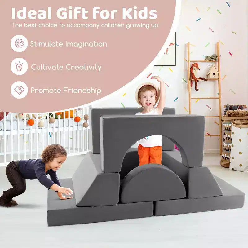 Divano per Bambini 8 PEZZI con Rivestimento Rimovibile per Sala Giochi e Camera da Letto Interni Rosa/Grigio