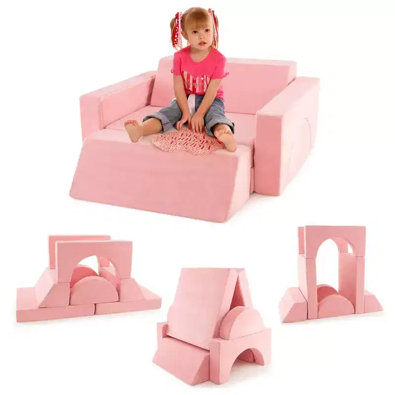 Divano per Bambini 8 PEZZI con Rivestimento Rimovibile per Sala Giochi e Camera da Letto Interni Rosa/Grigio