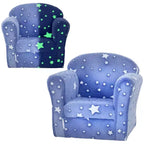 Qaba Kids Sofa Chair, Toddler Sofa w/ Glow in the Dark Star Design & Wooden Frame, Upholstered Baby Sofa for 18-36 Months