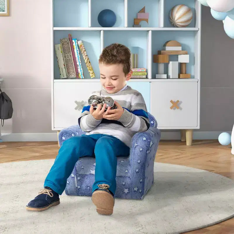 Divanetto per Bambini, Mini Divano per Neonati con Stelle Fluorescenti e Struttura in Legno, Rivestito in Tessuto per Bambini da 18 a 36 Mesi